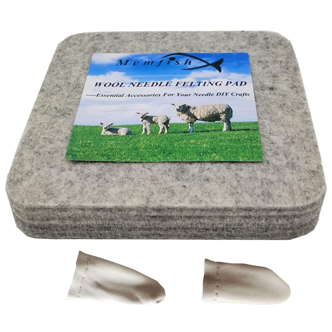 Wool Needle Felting Pad,6x6x1 inch Needled Felting Mat Woolen Block Thick and Firm Needle Felting Base Including Pair of Leather Finger Guards (6inch*6inch)